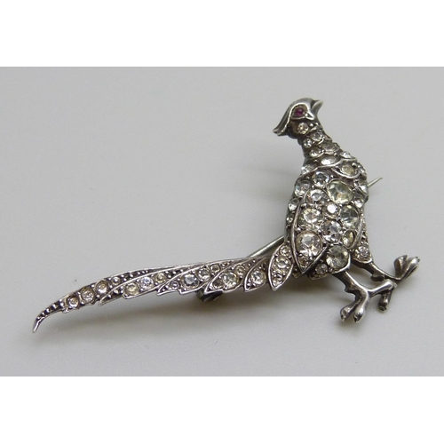 7149 - A vintage Knoll & Pregizer .935 silver paste set pheasant brooch, 4.5cm, 7.2g