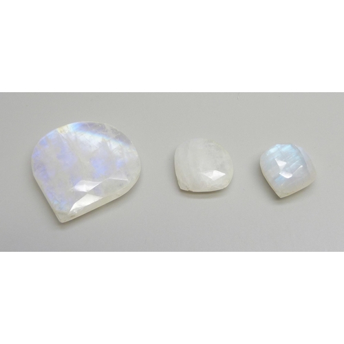 7187 - Three moonstone pendants drilled for mounting, 26g