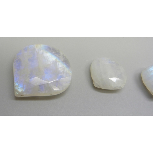 7187 - Three moonstone pendants drilled for mounting, 26g