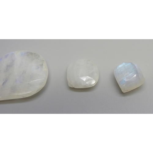 7187 - Three moonstone pendants drilled for mounting, 26g