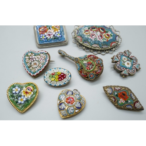 7216 - A collection of micro mosaic jewellery - brooches and pendants