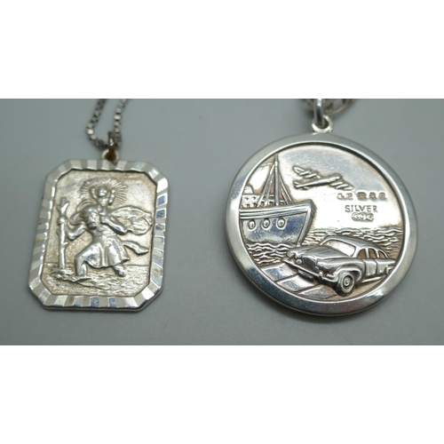 7225 - Four silver St. Christopher pendants and chains including a Georg Jensen example, 49g