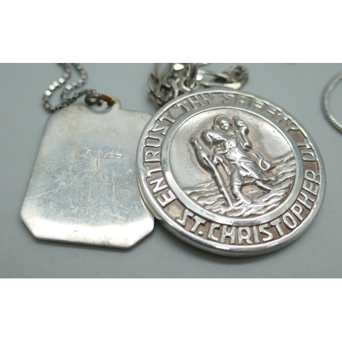 7225 - Four silver St. Christopher pendants and chains including a Georg Jensen example, 49g