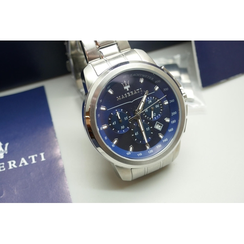 7247 - A Maserati wristwatch with blue dial, boxed