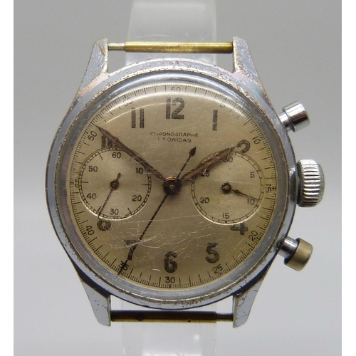 7248 - A c1940's Leonidas Chronographe wristwatch, the case back marked 1066, 35mm case