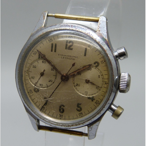 7248 - A c1940's Leonidas Chronographe wristwatch, the case back marked 1066, 35mm case