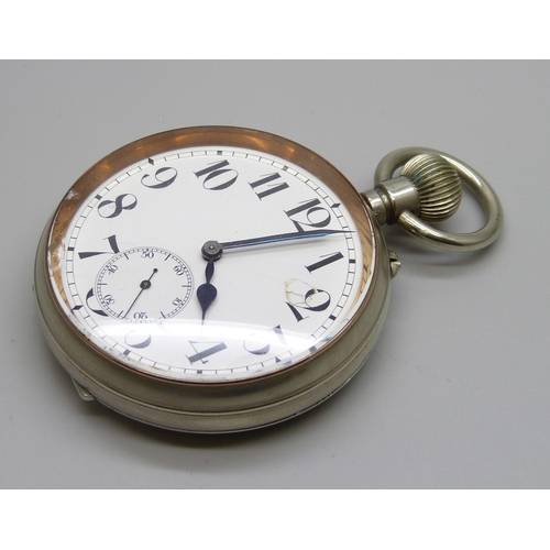 7249 - A Goliath pocket watch, pin set, stem wind, 68mm, dial and glass a/f