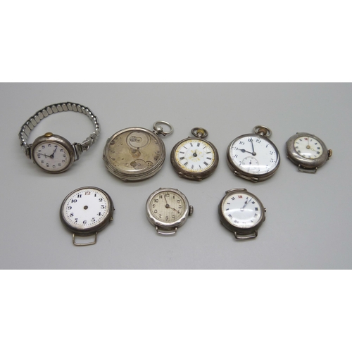 7251 - A collection of silver watches and wristwatches including Buren, a/f