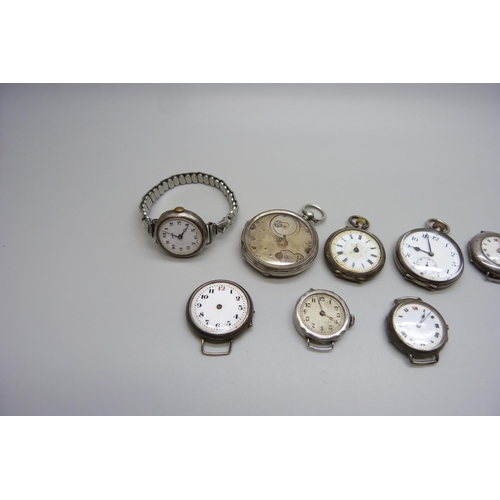 7251 - A collection of silver watches and wristwatches including Buren, a/f