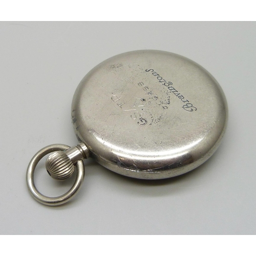 7259 - A military pocket watch, Bravingtons, Swiss 15 jewels movement, 50mm steel case