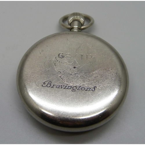 7259 - A military pocket watch, Bravingtons, Swiss 15 jewels movement, 50mm steel case