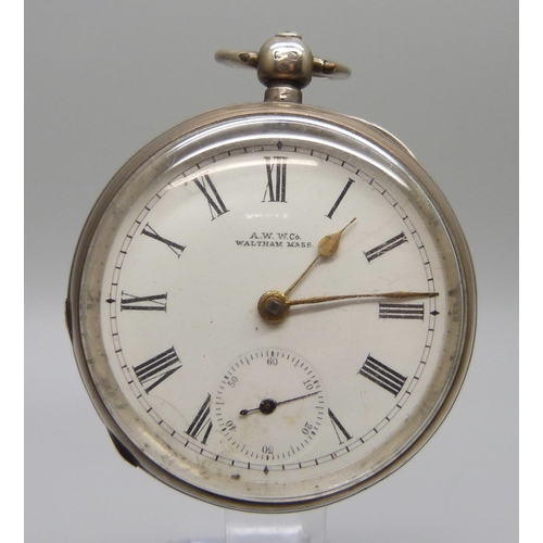 7260 - A silver cased Waltham pocket watch, Birmingham 1901, Horncastle inscription, '729 Pte. Ransham, in ... 