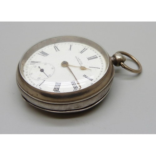 7260 - A silver cased Waltham pocket watch, Birmingham 1901, Horncastle inscription, '729 Pte. Ransham, in ... 