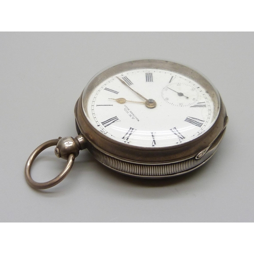 7260 - A silver cased Waltham pocket watch, Birmingham 1901, Horncastle inscription, '729 Pte. Ransham, in ... 