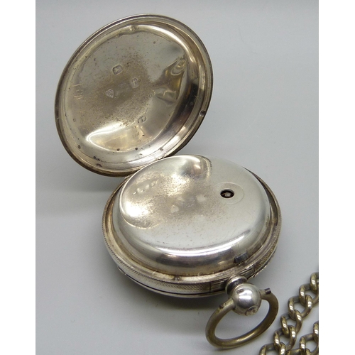 7261 - A silver cased pocket watch, Chas. Heselwood of York pocket watch, London 1874, a chain and two keys