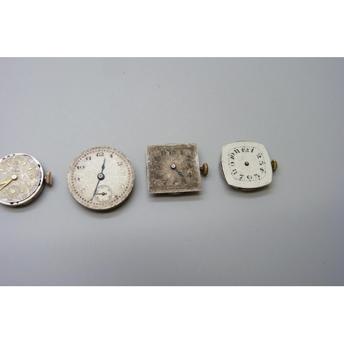 7263 - Four Rolex watch movements, (two Rolex Prima), and two Tudor by Rolex watch movements, (lady's watch... 