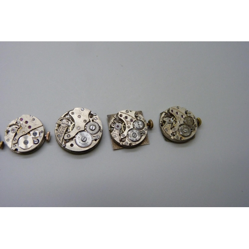 7263 - Four Rolex watch movements, (two Rolex Prima), and two Tudor by Rolex watch movements, (lady's watch... 