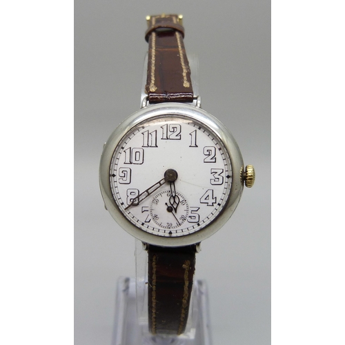 7265 - A silver cased trench wristwatch, import mark London 1916, 32mm case with new strap