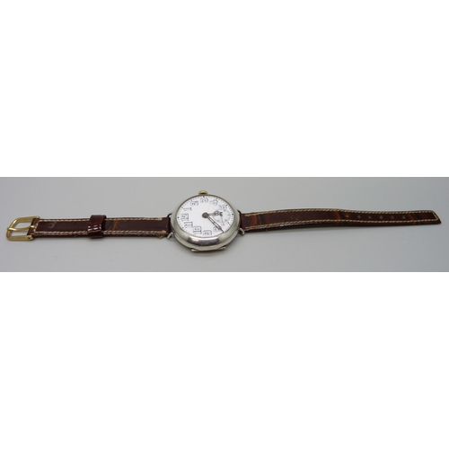 7265 - A silver cased trench wristwatch, import mark London 1916, 32mm case with new strap