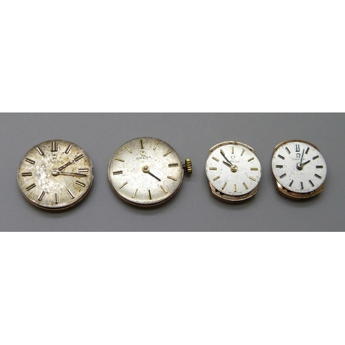 7269 - Four Omega watch movements, (lady's watches)