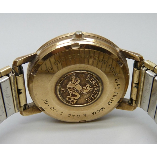 7273 - A 9ct gold cased Omega Seamaster automatic wristwatch, the case back bears inscription dated 1960, l... 