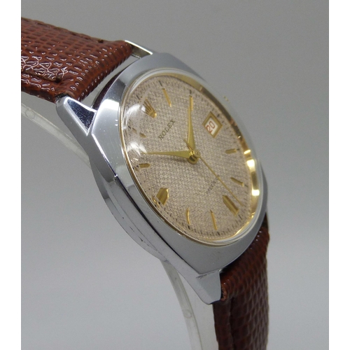 7277 - A 1950s Rolex Precision wristwatch in a replacement none Rolex case, dial/movement 27mm, on a new le... 