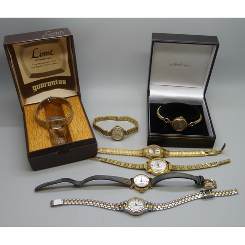 7281 - A lady's 9ct gold cased wristwatch and other lady's wristwatches