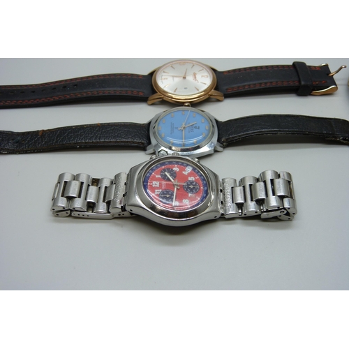 7283 - Four wristwatches; Swatch, Excalibur, Joyas and Ingersoll