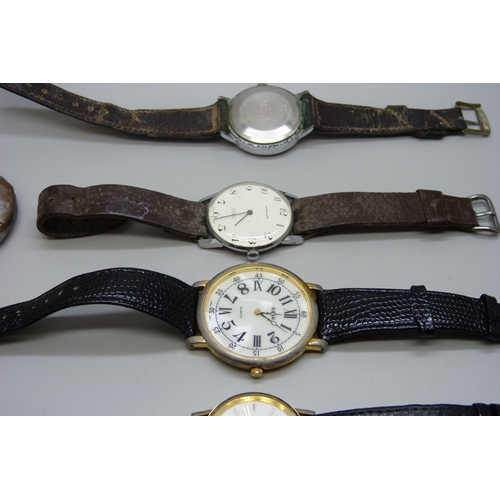 7284 - A gun metal cased pocket watch, a/f, two Avia watches, a lady's Hamilton wristwatch, a Timex automat... 