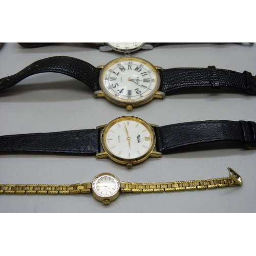 7284 - A gun metal cased pocket watch, a/f, two Avia watches, a lady's Hamilton wristwatch, a Timex automat... 