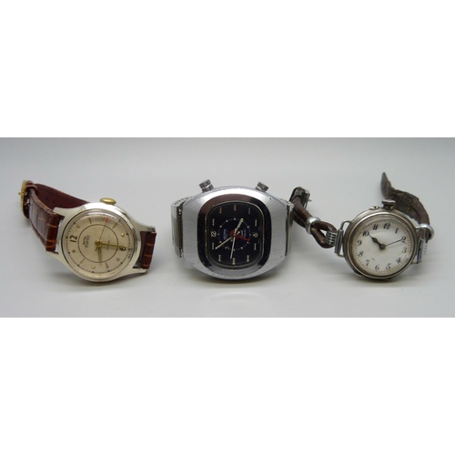 7291 - A Sicura TV dial wristwatch, a Smiths Empire wristwatch and a silver cased wristwatch