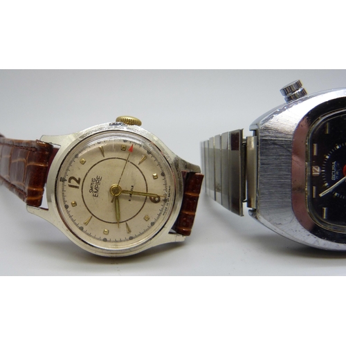 7291 - A Sicura TV dial wristwatch, a Smiths Empire wristwatch and a silver cased wristwatch