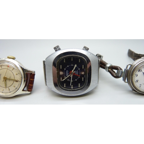 7291 - A Sicura TV dial wristwatch, a Smiths Empire wristwatch and a silver cased wristwatch