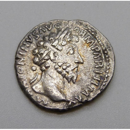 7298 - Coins; Marcus Aurelius Silver Denarius Ric 176 (139-161AD), M Antonivs Avg PM Parth Max Laureate Hea... 