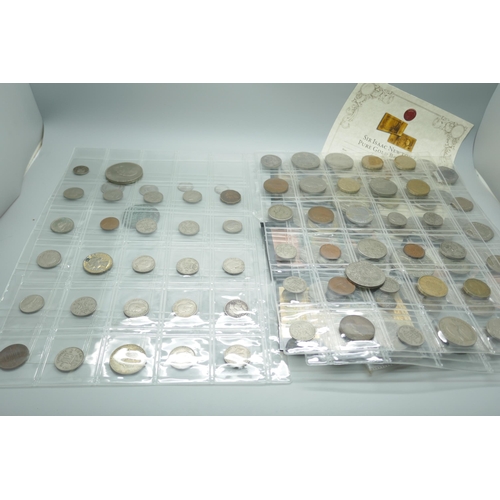 7303 - A collection of coins and four gold bank notes, one with certificate