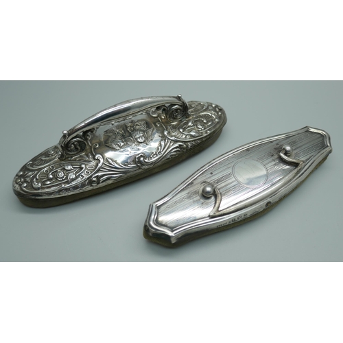 7320 - Two silver mounted nail buffers including one with Reynolds Angels detail, Birmingham 1901 and Birmi... 