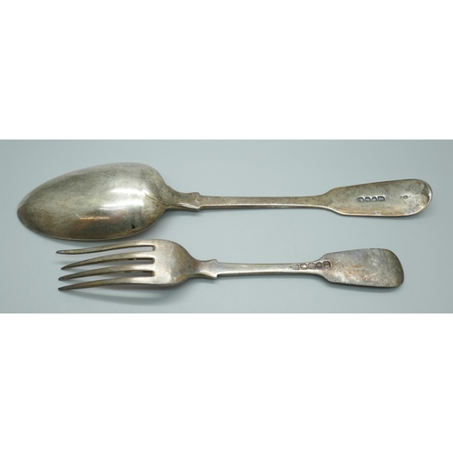 7325 - A 19th Century silver tablespoon and fork, 122g