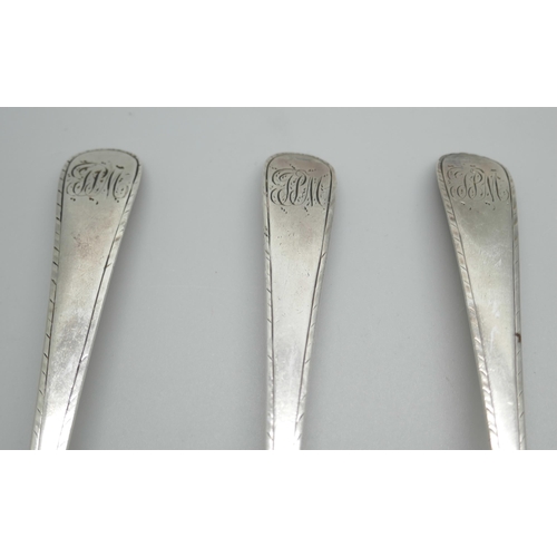 7337 - Three George III silver spoons, London 1784, 92g