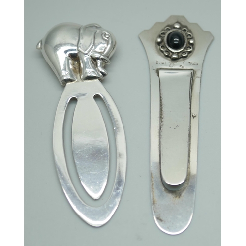 7344 - A novelty silver elephant bookmark and one other