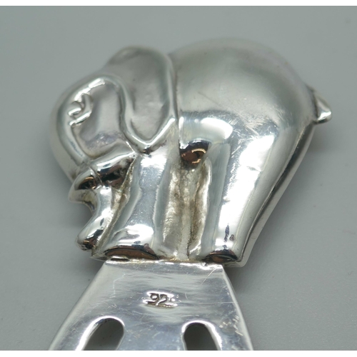 7344 - A novelty silver elephant bookmark and one other