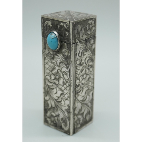 7345 - An engraved silver lipstick holder set with turquoise