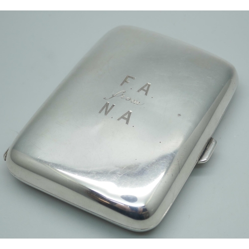 7348 - A silver cigarette case, inscribed on the lid, 77g, 6cm x 8cm