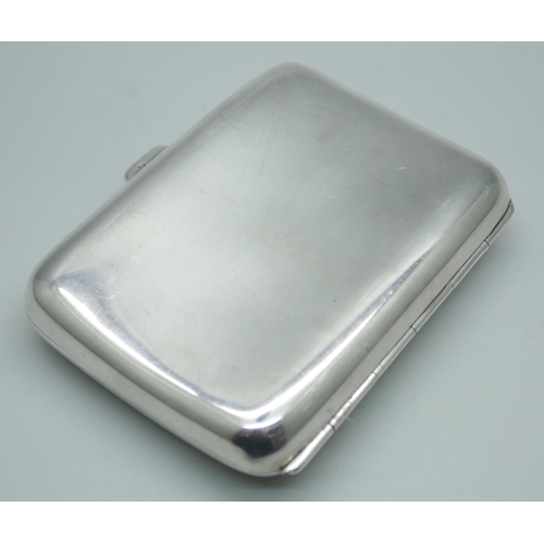 7348 - A silver cigarette case, inscribed on the lid, 77g, 6cm x 8cm