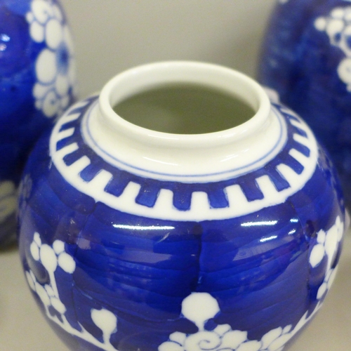 2016 - Three Chinese blue and white porcelain ginger jars, one lid a/f