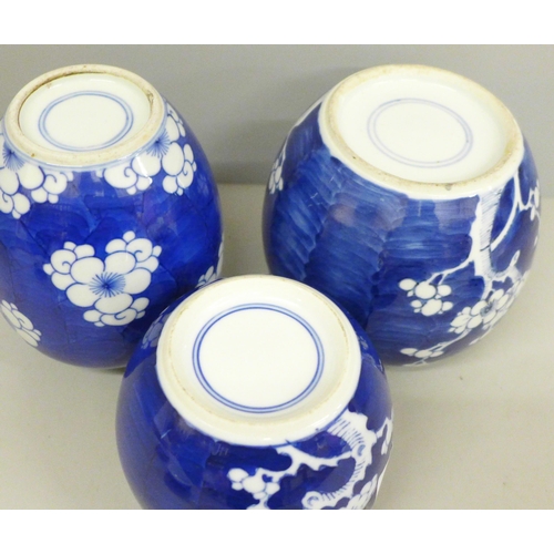 2016 - Three Chinese porcelain ginger jars, one lid a/f