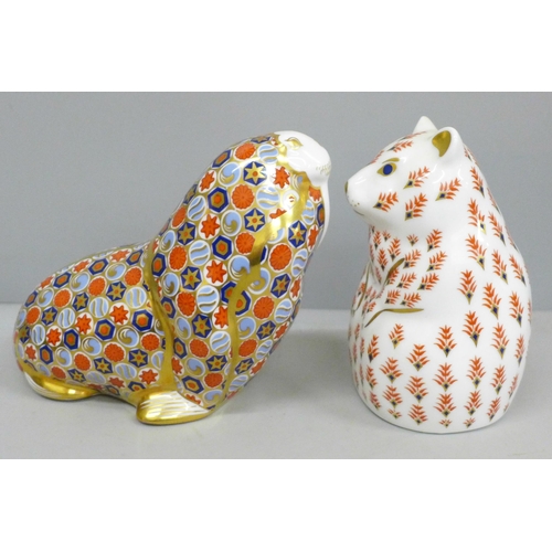 2017 - Two Royal Crown Derby paperweights including a walrus, both with stoppers