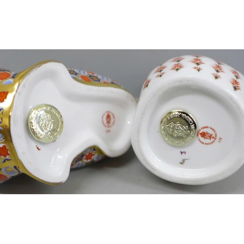 2017 - Two Royal Crown Derby paperweights including a walrus, both with stoppers