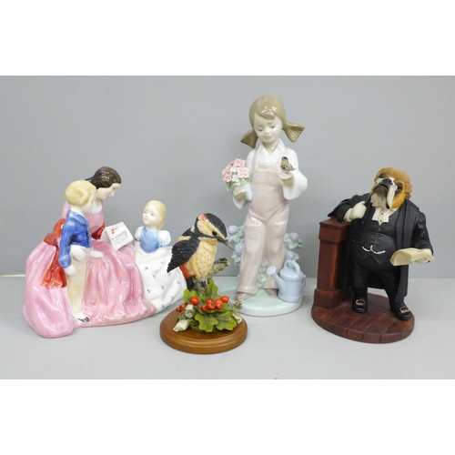 2018 - A Royal Doulton figure, The Bedtime Story, a Lladro figure and two other figures