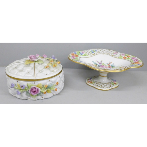 2019 - A Dresden pedestal dish and another German lidded dish