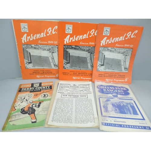 2040 - Football programmes from the period 1946 to 1949, Arsenal (5), QPR (2) and Derby County (1)